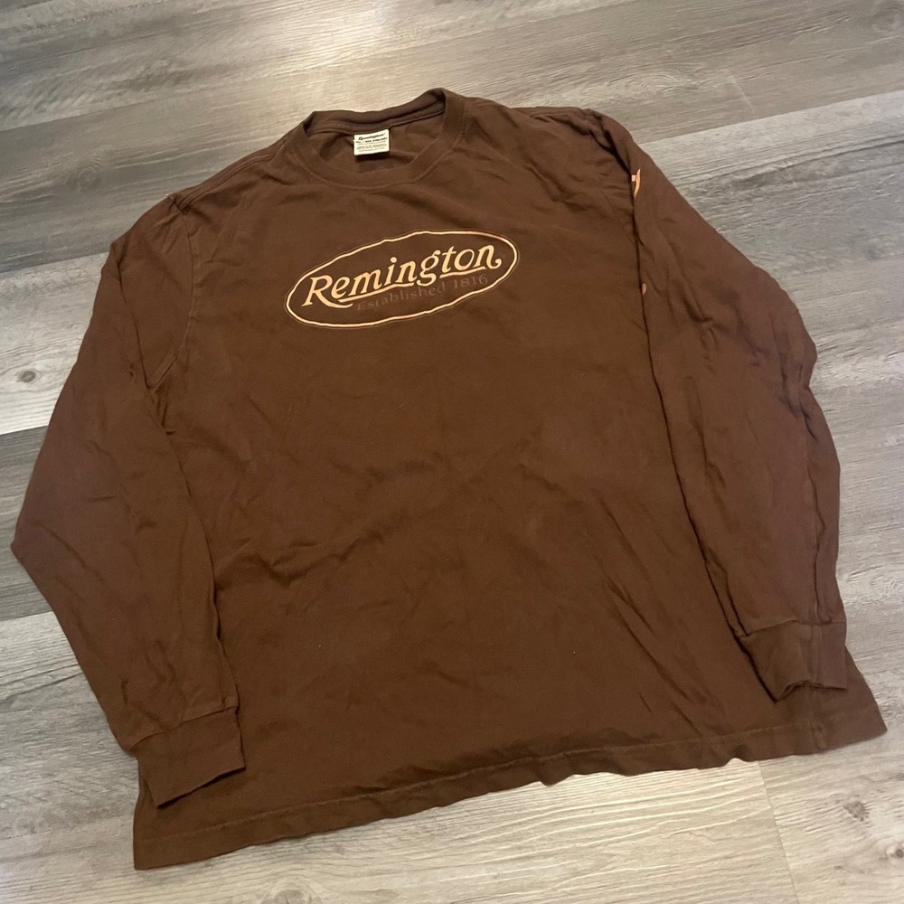 Remington Country Mens XL Long Sleeve T-Shirt Brown Graphic Rifle Cotton Tee